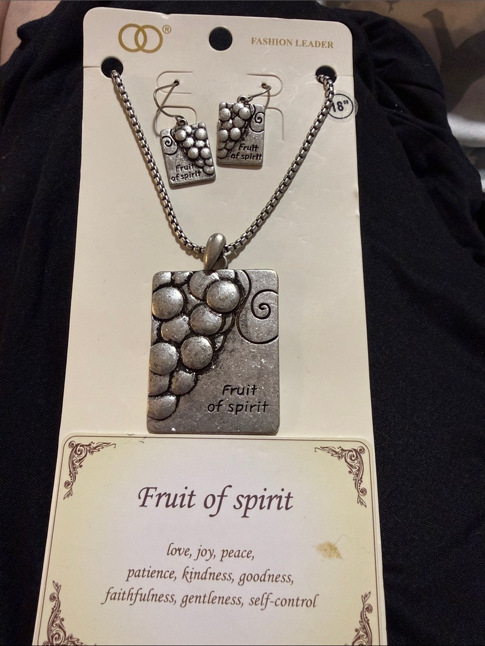 "Fruit of Spirit" New 15” Silver-Tone Necklace & Earring Set